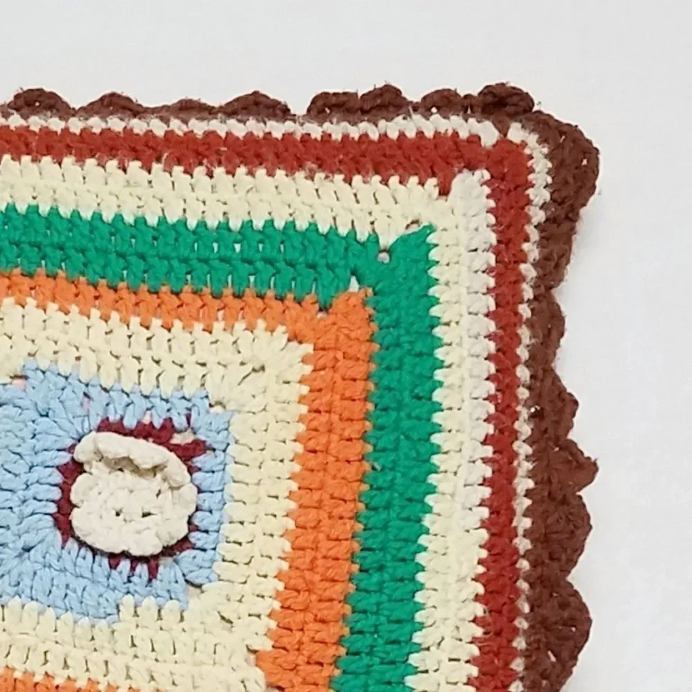 VINTAGE 70s Granny Square Crochet Pillow Cover